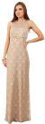 Floral Metallic Lace Long Formal Bridesmaid Dress in Taupe